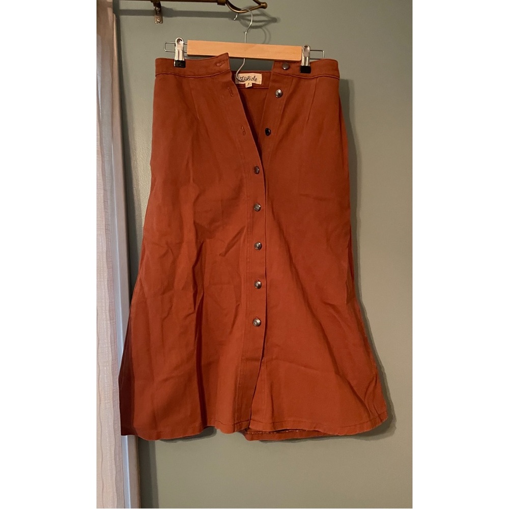 Burnt Orange A-Line Button Up Skirt